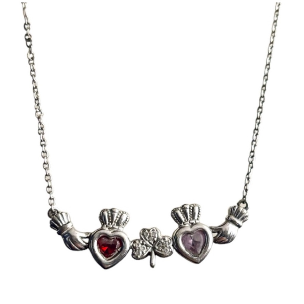 Shanore 2 Stone Shamrock Mothers Pendant Necklace: January & June